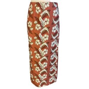 🍂 Eddie Bauer Womens 12 Rust Red Floral Cotton Linen Wrap Skirt 🍂